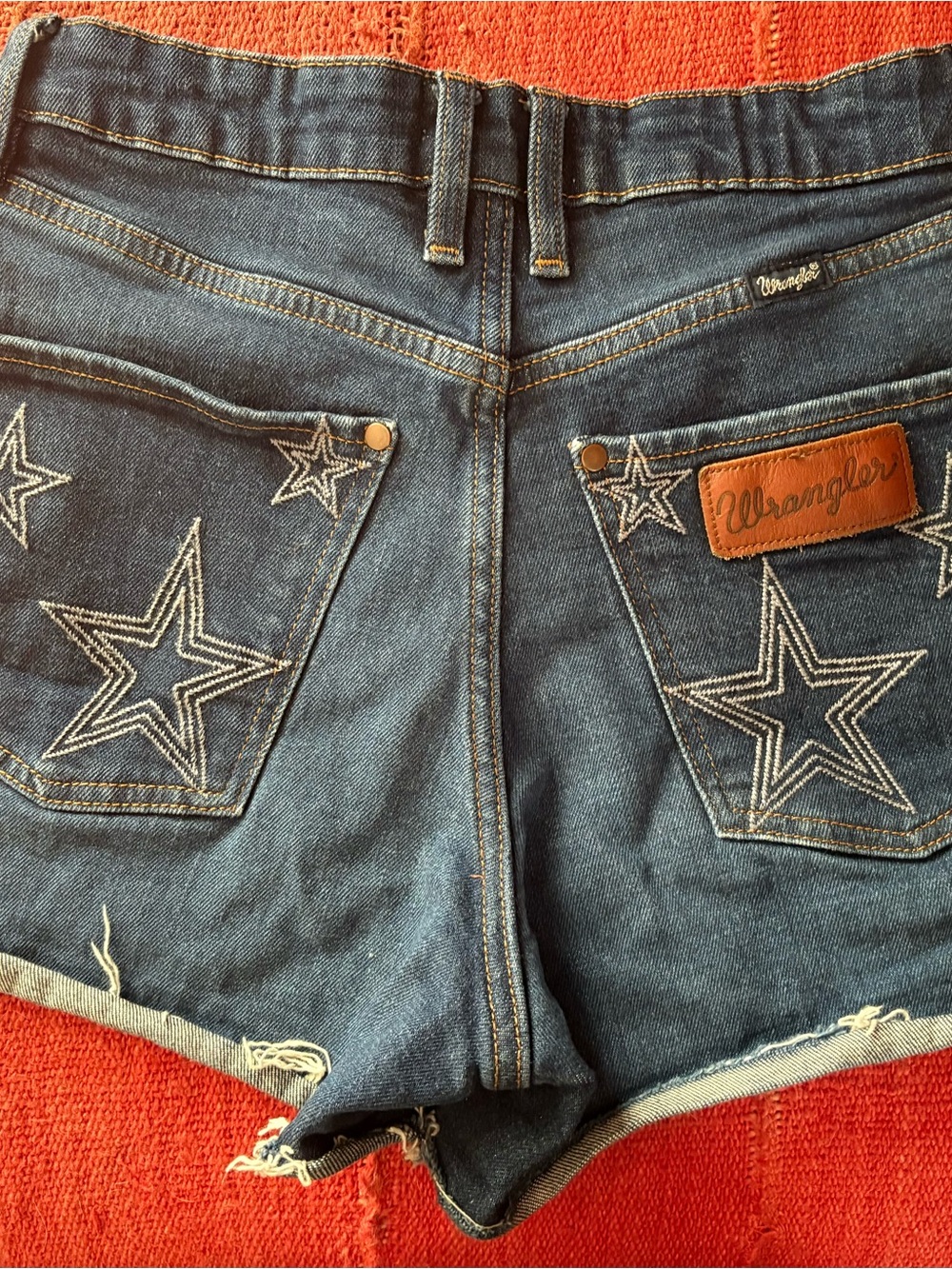 Wrangler Women's Dark Blue Denim Jean Shorts with Star Stitching